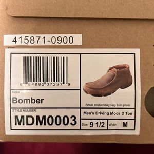 Twisted X Men’s Driving Mocs D Toe. Color: Bomber. Size: 9.5 M width.